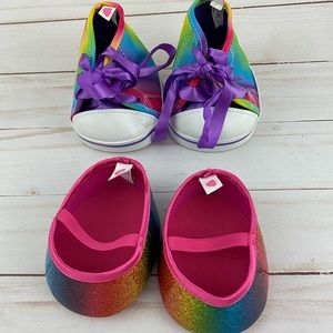 Build a Bear Shoes 2 Pairs Hi Top Sneakers Glitter Rainbow BAB